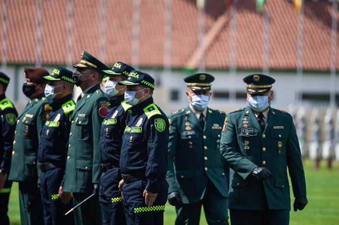 November 11, 2021, Bogota, Cundinamarca, Colombia: Colombia's Police officers that participated in the arrest of 'Otoniel' leader of the Gulf Clan (Clan del Golfo) receive a condecoration during an event were Colombia's president Ivan Duque Marquez and 