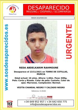 Cartel de alerta de SOS Desaparecidos