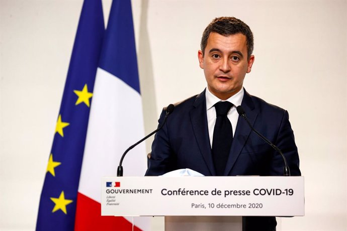 Archivo - 10 December 2020, France, Paris: French Minister of the Interior Gerald Darmanin speaks during a press conference about the Coronavirus restrictions. Photo: Thomas Samson/AFP/dpa