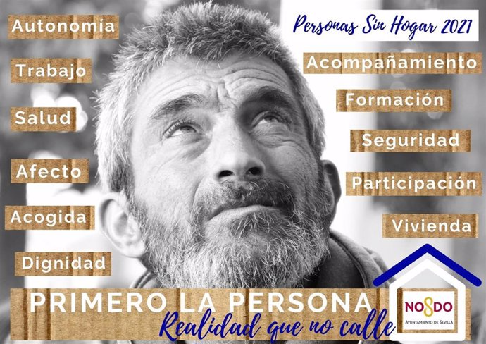 Cartel con motivo de la Semana de las Personas Sin Hogar organizada por el Ayuntamiento de Sevilla a través de la Delegación de Bienestar Social.