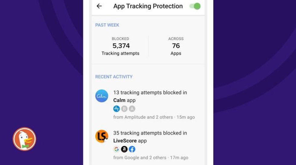 Captura del bloqueador de rastreadores de aplicaciones de DuckDuckGo