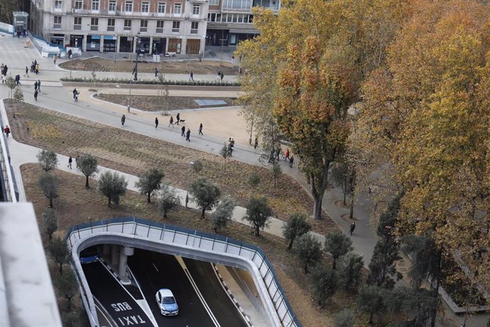 Vista general de la nueva Plaza de España, a 22 de noviembre de 2021, en Madrid.