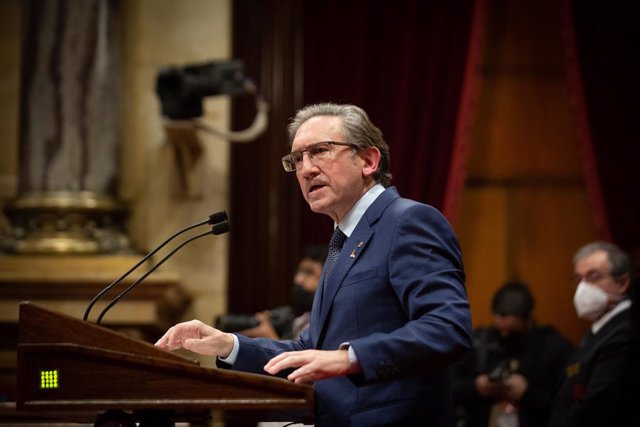El conseller d'Economia, Jaume Giró, en el debat a la totalitat dels pressupostos