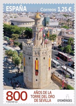 Archivo - Sello de Correos conmemorativo de los 800 años de la Torre del Oro.