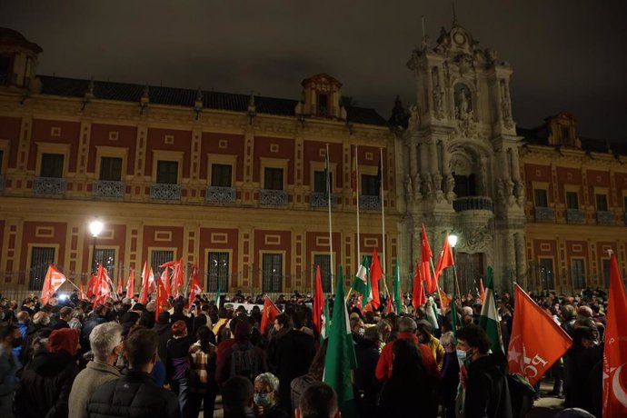 Concentración junto al Palacio de San Telmo en solidaridad con la huelga del metal de Cádiz