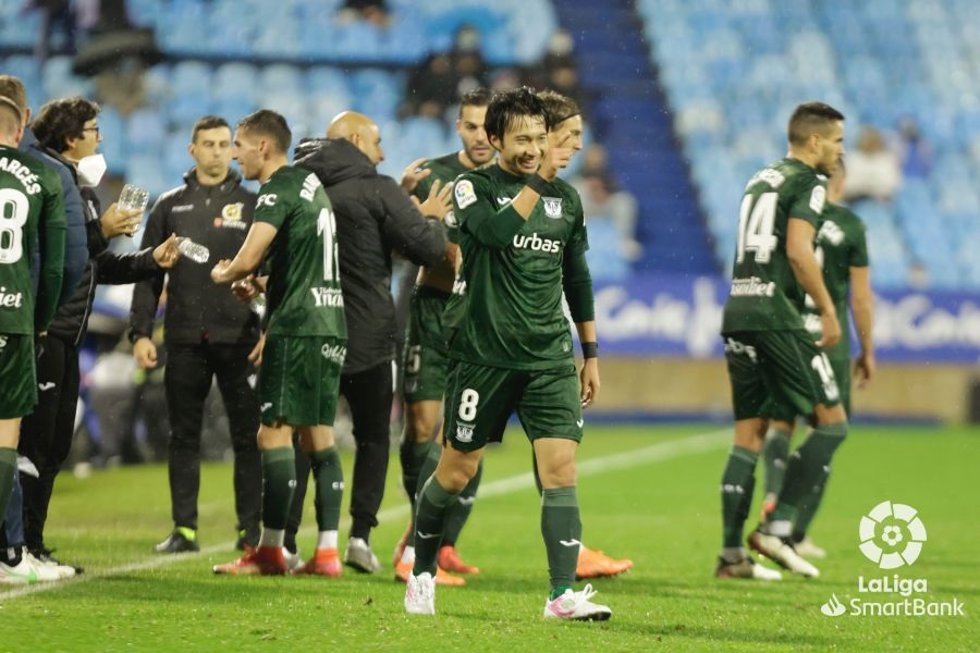Gaku Shibasaki celebra un tanto con el Leganés
