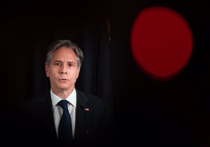 Archivo - 08 September 2021, Rhineland-Palatinate, Ramstein-Miesenbach: US Secretary of State Antony Blinken speaks during a press conference with German Foreign Minister Heiko Maas (not pictured) after their meeting at the USRamstein Air Base. Photo: 