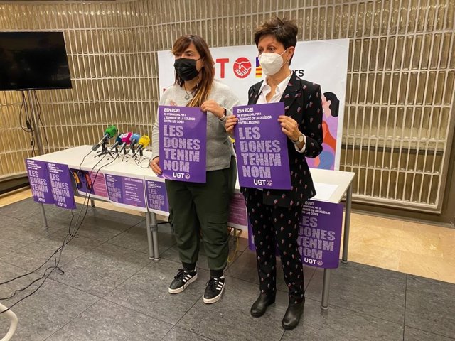 La vicesecretaria general estatal de UGT, Cristina Antoñanzas, y la secretaria de Políticas Sociales e Igualdad de UGT Baleares, Xisca Garí.