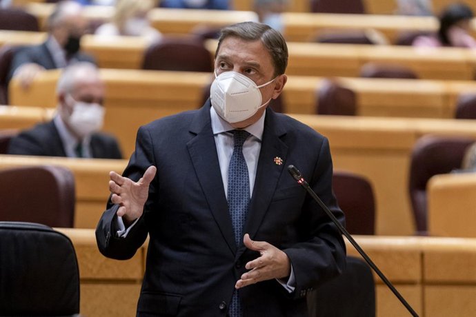 Archivo - El ministro de Agricultura, Pesca y Alimentación, Luis Planas, interviene en una sesión de control al Gobierno en el Senado, a 5 de octubre de 2021, en Madrid, (España). El Senado celebra este martes una nueva sesión de control al Gobierno, do