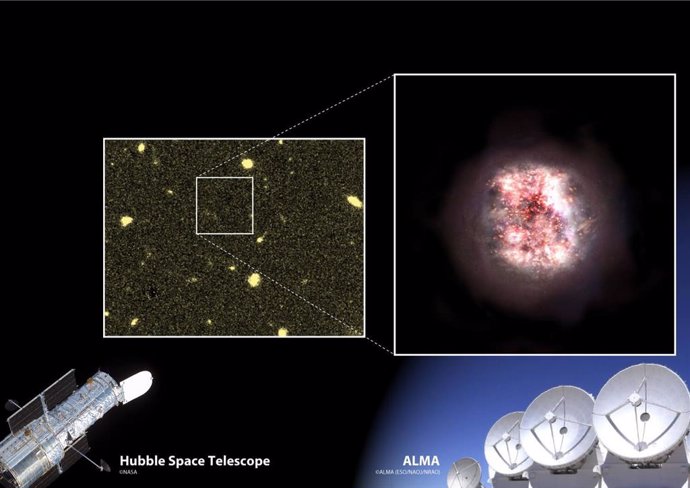 Con la ayuda de los radiotelescopios gigantes de ALMA (Atacama Large Milimeter Array) en el desierto de Atacama de Chile, aparecieron repentinamente las dos galaxias invisibles.
