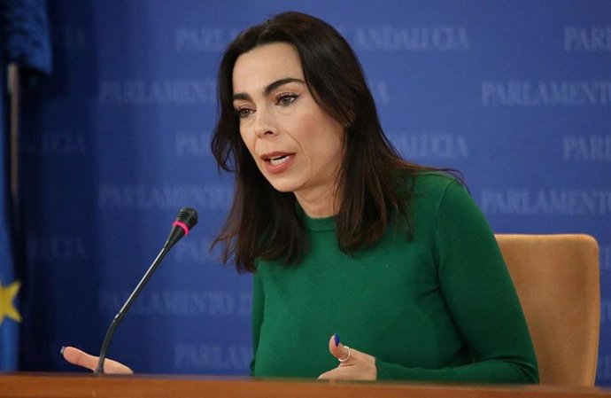 La portavoz de Cs en el Parlamento de Andalucía, Teresa Pardo, este martes en rueda de prensa.