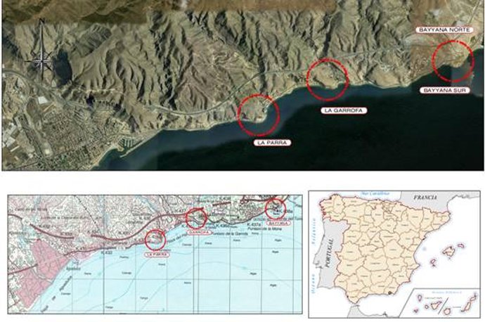Situación geográfica de los túneles almerienses en los que se acometerán  las obras de mejora de seguridad