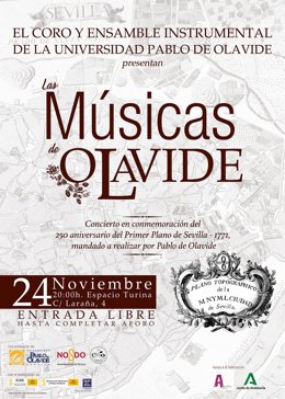Cartel de la Pablo de Olavide para anunciar el concierto 'Las Músicas de Olavide'.