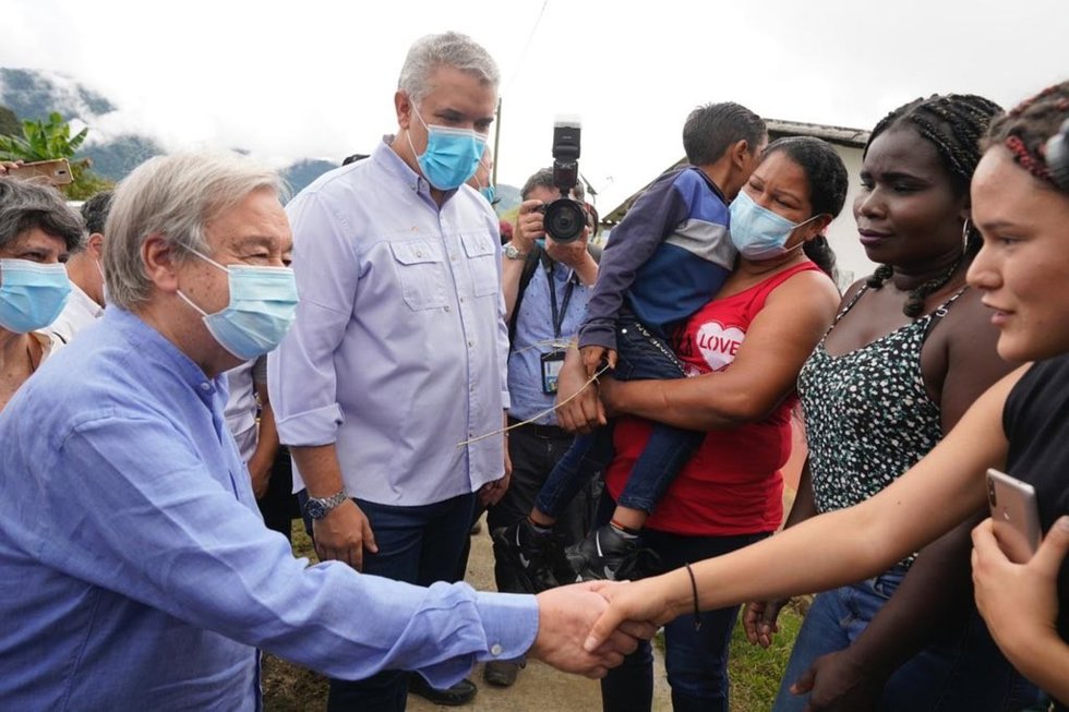 El secretario general de la ONU, António Guterres, y el presidente de Colombia, Iván Duque, durante su visita a Antioquia