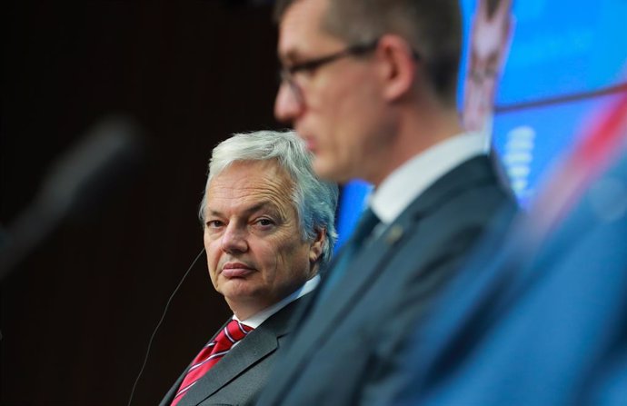 HANDOUT - 23 November 2021, Belgium, Brussels: European Justice Commissioner Didier Reynders  gives a press conference after the General Affairs ministers council (GAC) at the EU headquarters in Brussels. Photo: Zucchi Enzo/European Union/dpa - ATTENTIO