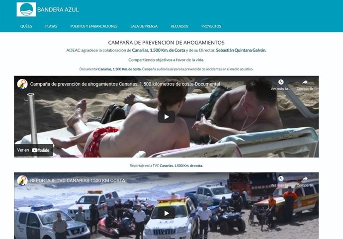 ADEAAC-Bandera Azul incorpora en su web los spots de la campaña audiovisual 'Canarias, 1500 Km de Costa'