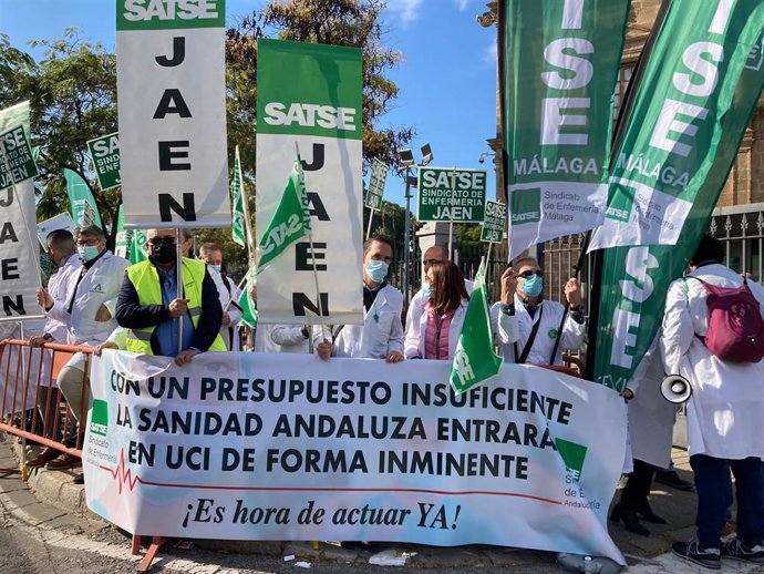 Cientos de sanitarios convocados por Satse claman ante el Parlamento por una "financiación adecuada" para sanidad