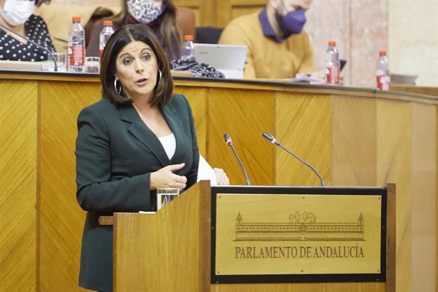 La portavoz del grupo parlamentario Socialista, Ángeles Férriz, durante el Debate de Presupuesto de la Junta de Andalucía, a 24 de noviembre de 2021 en el Parlamento de Andalucía en Sevilla (Andalucía, España)