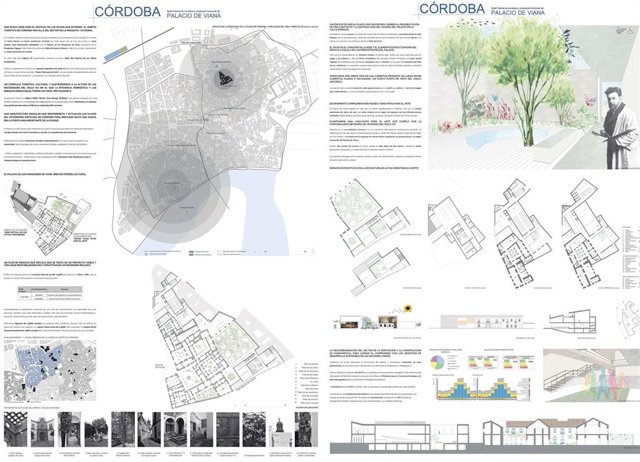 Paneles del proyecto ganador sobre el Palacio de Viana de Córdoba.