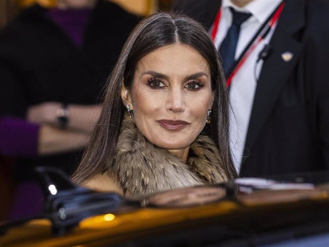 Queen Letizia of Spain leaving the Nobel Museum after seeing a special exhibition on Santiago Ramon y Cajal on November 24, 2021 in Stockholm, Sweden.