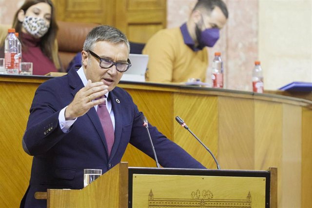 El portavoz del grupo parlamentario VOX, Manuel Gavira, durante el Debate de Presupuesto de la Junta de Andalucía, a 24 de noviembre de 2021 en el Parlamento de Andalucía en Sevilla (Andalucía, España)