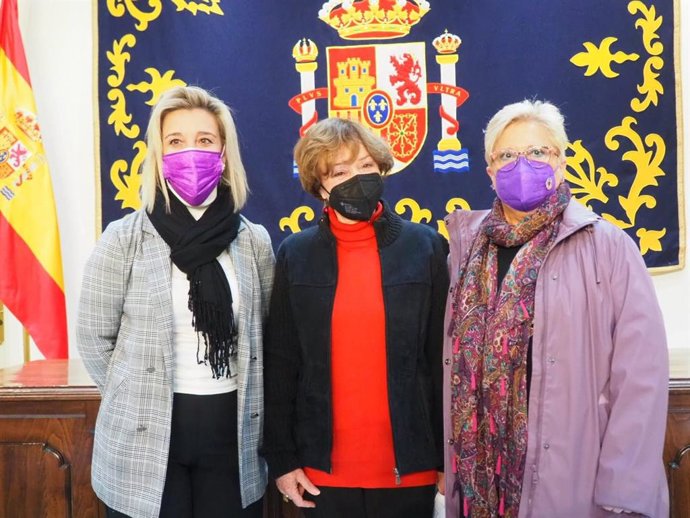 La profesora y escritora, Cristina Martínez en el centro de la imagen, ha sido la encargada de dar lectura al manifiesto en este 25N en el salón de plenos del Consistorio de Alcalá de Guadaíra.