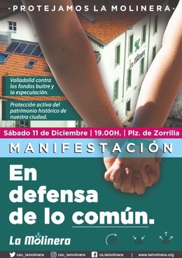 Cartel de la manifestación del Centro Okupado la Molinera para el próximo 11 de diciembre.