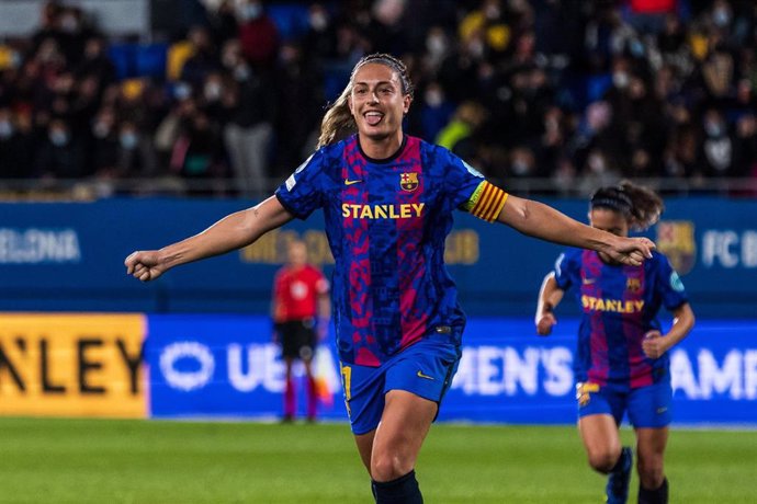 Alexia Putellas of FC Barcelona Femeni celebrates a goal during the UEFA Women's Champions League group C match between FC Barcelona Femeni and 1899 Hoffenheim at Johan Cruyff Stadium on November 10, 2021 in Sant Joan Despi, Barcelona, Spain.