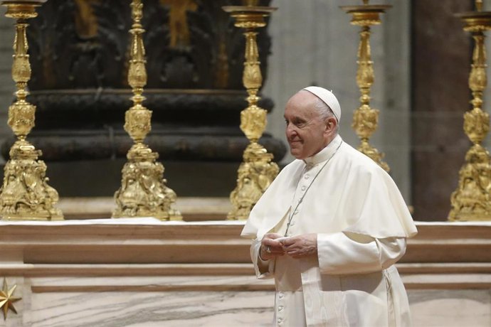 24 November 2021, Vatican, Vatican City: Pope Francis attends his weekly general audience on Wednesday in St. Peter's Basilica at the Vatican. Photo: Fabio Frustaci/ANSA via ZUMA Press/dpa
