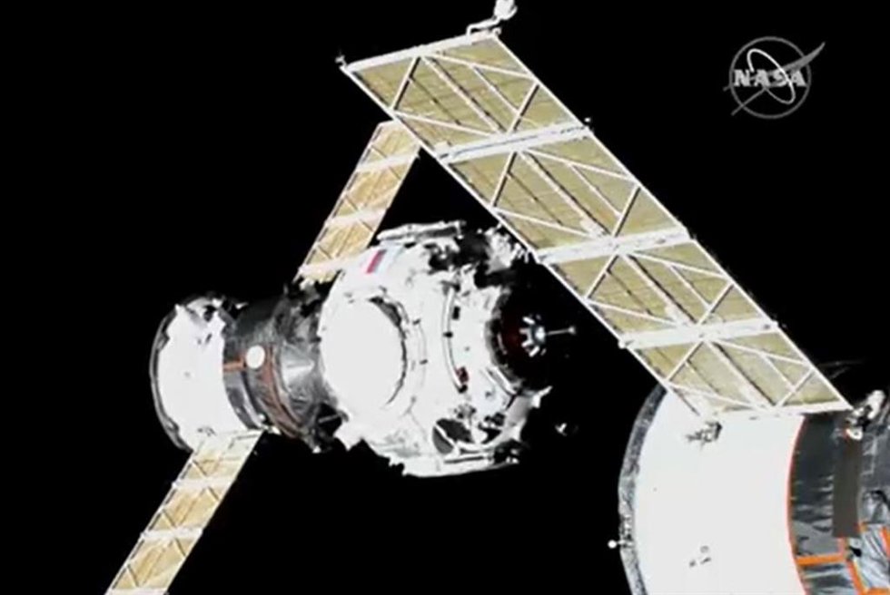 Módulo de acoplamiento Prichal durante la maniobra de atraque a la Estación Espacial