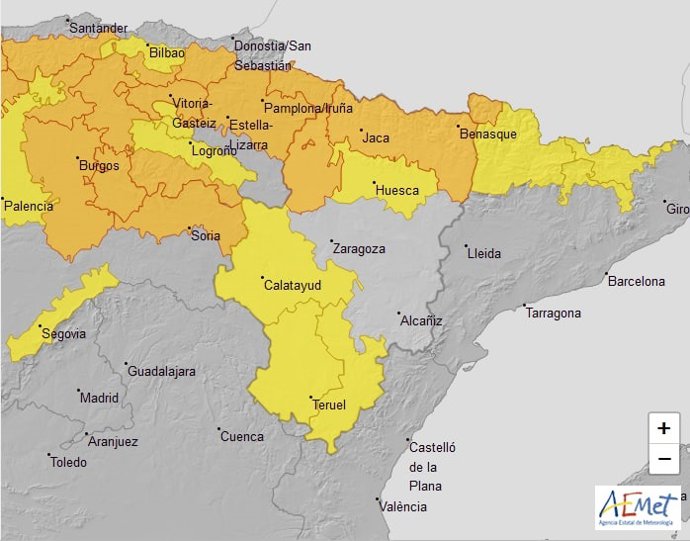 La AEMET amplía el aviso naranja por nevadas en Pirineo oscense y Cinco Villas.