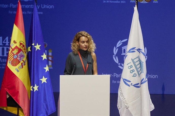 La presidenta del Congreso, Meritxell Batet, interviene en la inauguración de la 143 Asamblea de la Unión Interparlamentaria, en el Auditorio del Palacio Municipal de Congresos (IFEMA)