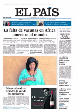 Portada El País, 28 de noviembre de 2021