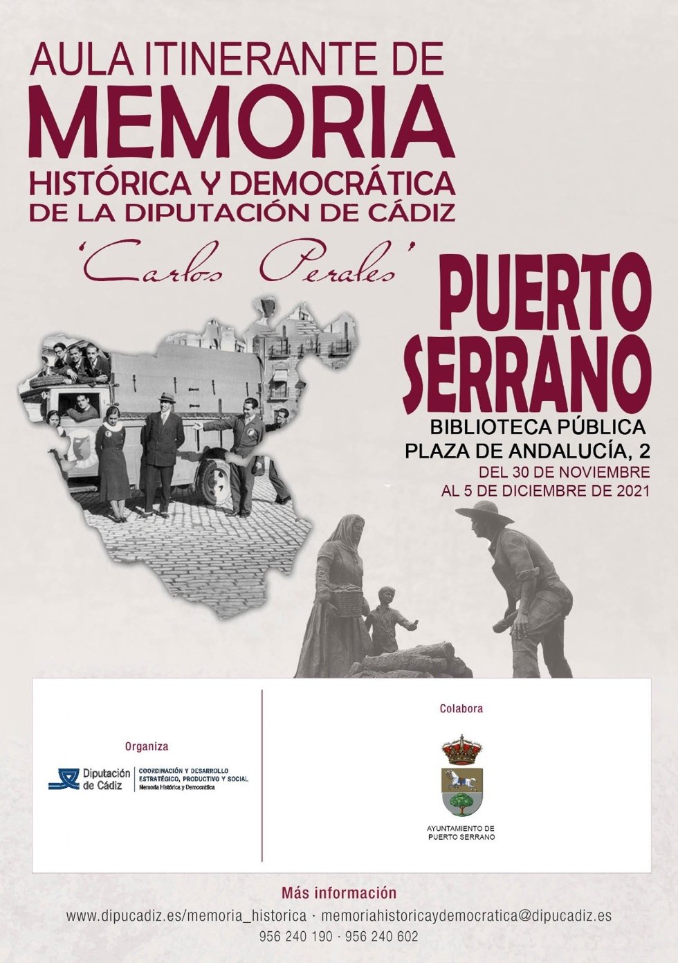 Cartel anunciador del Aula de Memoria Histórica en Puerto Serrano.