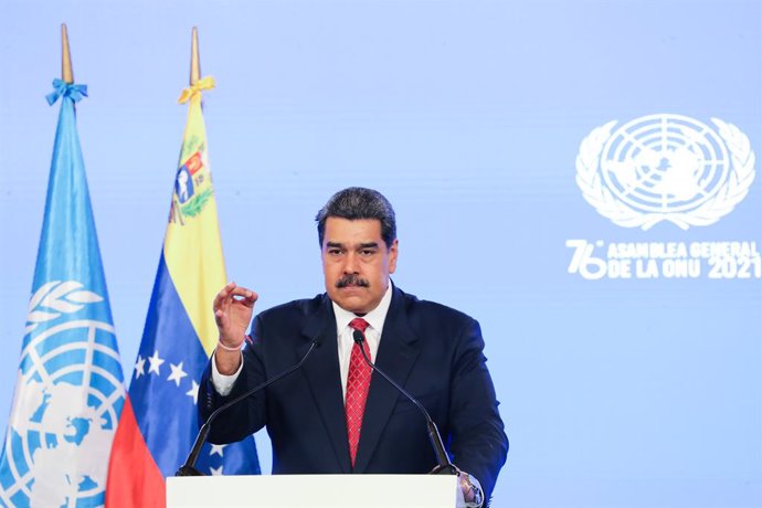 Archivo - HANDOUT - 15 September 2021, Venezuela, Caracas: Nicolas Maduro, president of Venezuela, speaks in a pre-recorded video during the general debate of the UN General Assembly. Photo: Marcelo Garcia/Prensa Miraflores/dpa - ACHTUNG: Nur für Bezieh