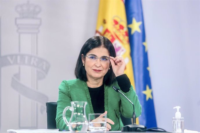 La ministra de Sanidad, Carolina Darias, durante una rueda de prensa tras la Conferencia Intersectorial de Medioambiente conjunta con el Consejo Interterritorial de Salud, a 24 de noviembre de 2021, en Madrid (España).
