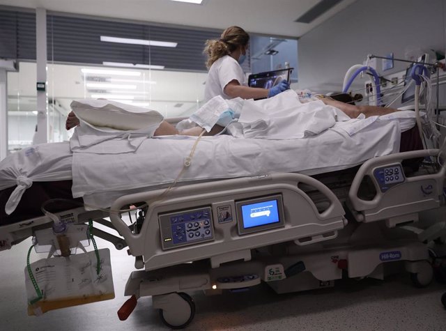 Una enfermera realiza una ecografía a una paciente en la UCI del Hospital Enfermera Isabel Zendal, a 23 de noviembre de 2021, en Madrid (España). El hospital está actualmente dedicado exclusivamente al cuidado de enfermos covid. En los últimos días se ha 