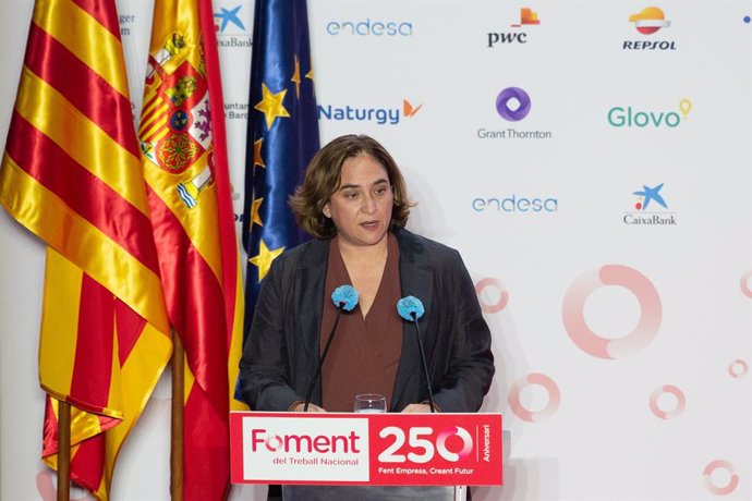 L'alcaldessa de Barcelona, Ada Colau, en l'acte de celebració del 250 aniversari de Foment del Treball.
