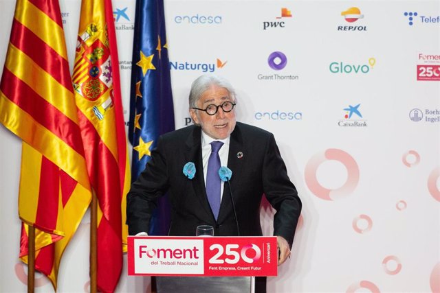 El presidente de Foment del Treball, Josep Sánchez Llibre, durante su intervención.