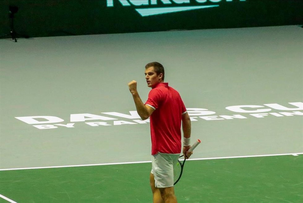 El tenista croata Borna Gojo celebrando un punto en las Finales de la Copa Davis