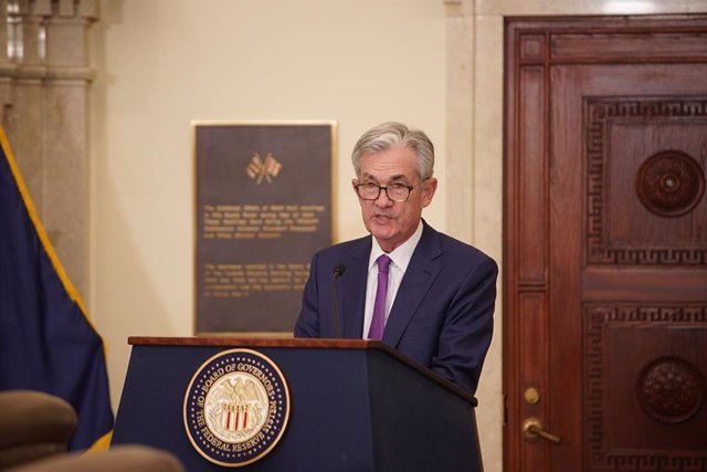 Archivo - El presidente de la Fed, Jerome Powell, durante su intervención en un acto el 04/10/2019.