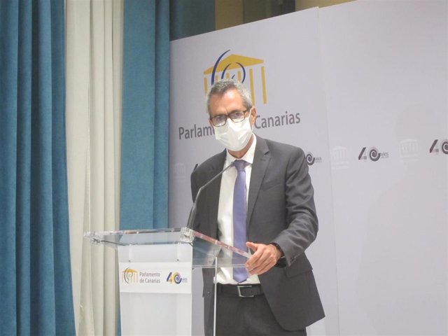 El Fiscal Superior de Canarias, Luis del Río, en la presentación de la memoria de la Fiscalía correspondiente a 2020