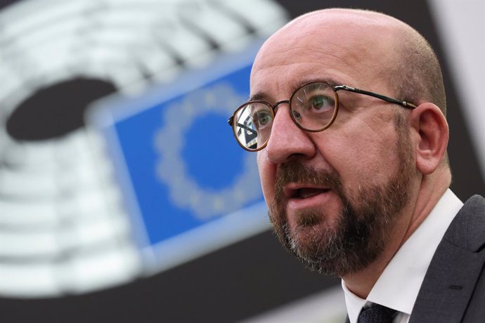 HANDOUT - 23 November 2021, France, Strasbourg: European Council President Charles Michel addresses at the EU parliament on the conclusions of the October leaders' summit. Photo: Dario Pignatelli/European Union/dpa - ATTENTION: editorial use only and on