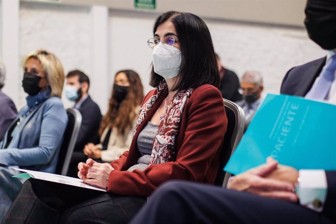 La ministra de Sanidad, Carolina Darias, en el acto de entrega de los Premios Tecnología y Salud 2021, en el Hotel Petit Palace Savoy, a 29 de noviembre de 2021, en Madrid (España). Los premios son otorgados por la Fundación Tecnología y Salud y la Fede