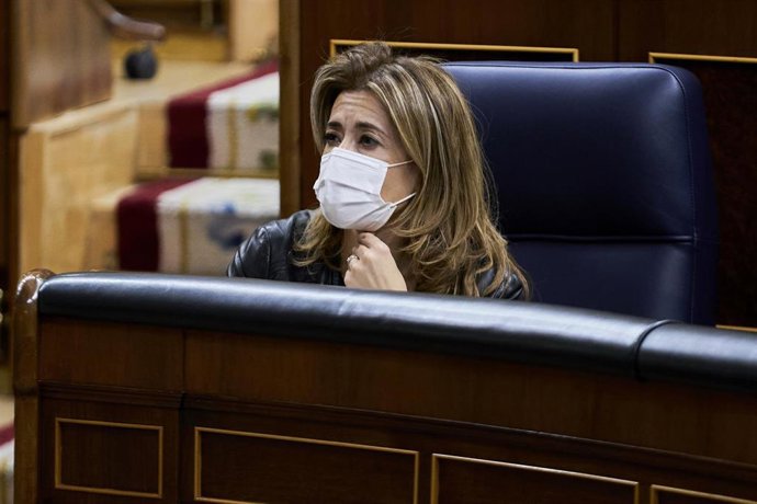 La ministra de Transportes, Movilidad y Agenda Urbana, Raquel Sánchez, en una sesión plenaria en el Congreso de los Diputados, a 23 de noviembre de 2021, en Madrid, (España).  El proyecto de Presupuestos Generales del Estado de 2022 afronta a partir de 