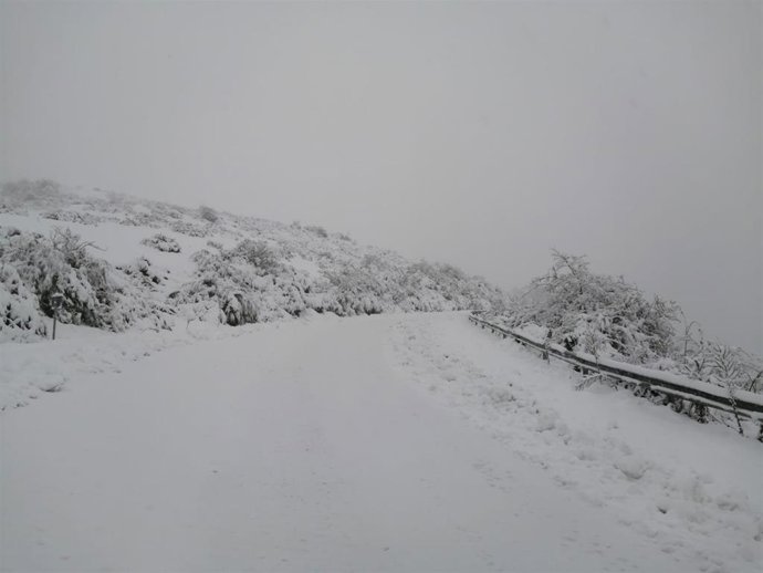 Nieve en La Rioja en la carretera de Valdezcaray