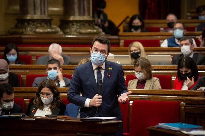 El presidente de la Generalitat, Pere Aragons, en una segunda sesión del Pleno del Parlament de Catalunya, a 1 de diciembre de 2021, en Barcelona, Cataluña (España). El pleno del Parlament de esta semana centra su debate en la votación de la convalidac