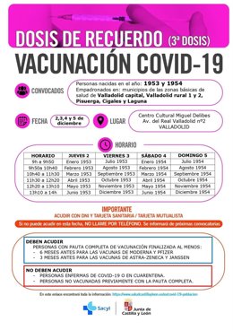 Cuadro con los días y las horas para la administración de la tercera dosis a los nacidos entre 1953 y 1954