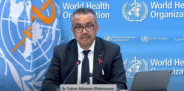 El director general de la Organización Mundial de la Salud (OMS), Tedros Adhanom Ghebreyesus, en rueda de prensa tras la Asamblea Mundial de la Salud. A 1 de diciembre de 2021.