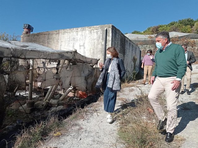 La delegada de la Junta de Andalucía en Málaga, Patricia Navarro, visita la zona afectada por el incendio originado el pasado domingo en la zona de Maro.